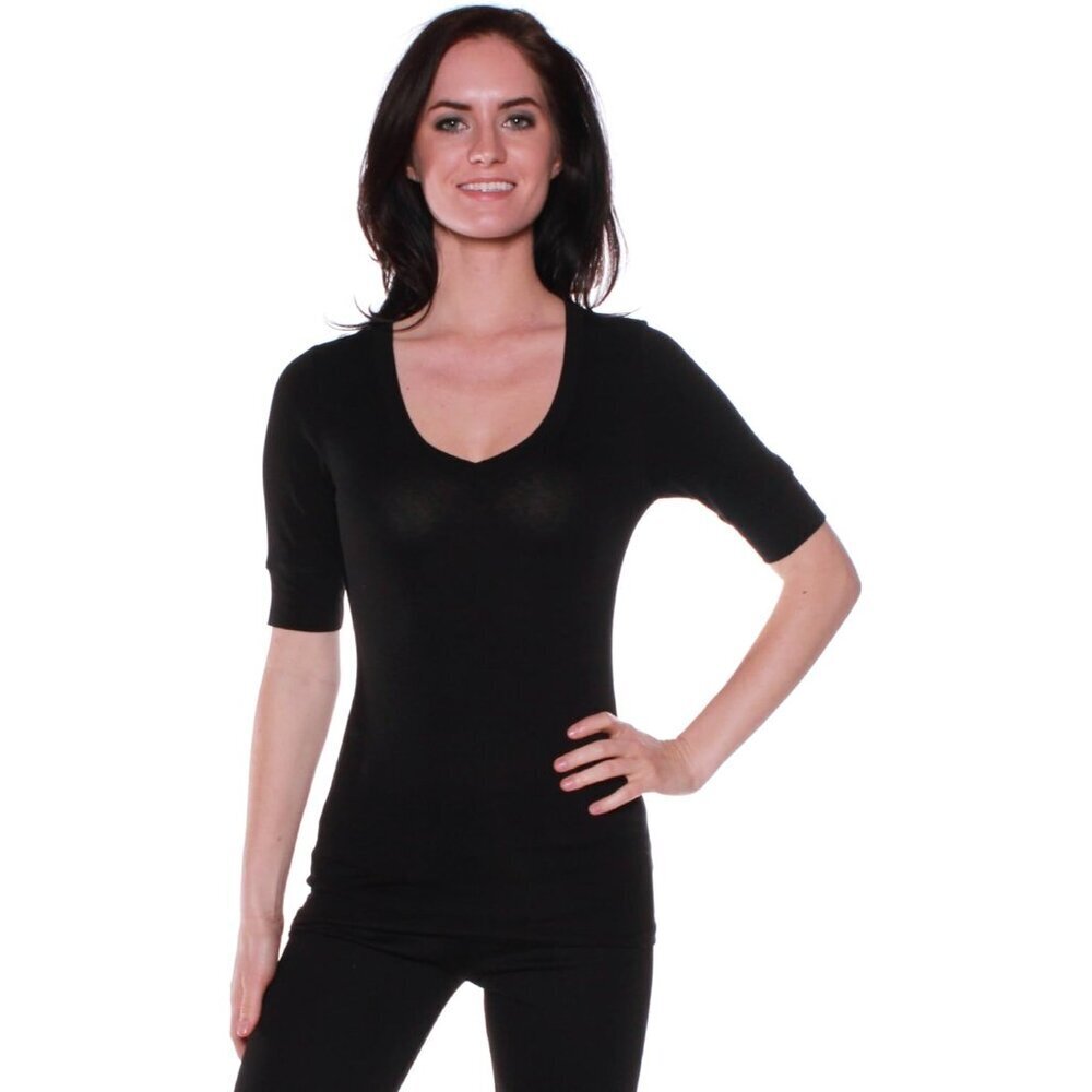 Women's Slim Cotton Blend Vneck Tshirt Half Sleeves Summer Top Large